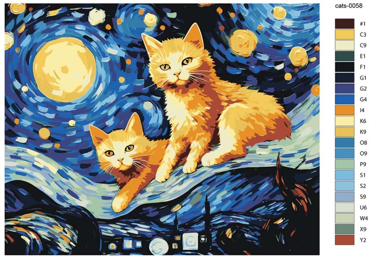 Картина по номерам «Рыжие коты в стиле Ван Гога» — картинка 2