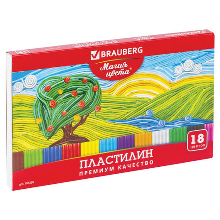 Пластилин классический Brauberg «Магия цвета», 18 цветов, 360 г, со стекома, 103358