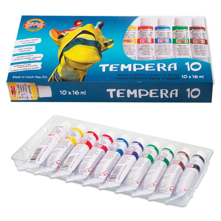 Краски темперные KOH-I-NOOR «Жираф», 10 цветов по 16 мл, в алюминиевых тубах, без кисти — картинка 2