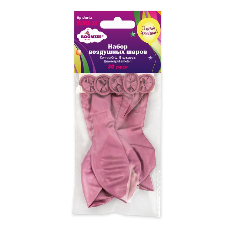 Набор воздушных шаров, 30 см, цвет: хром металлик розовый, 5 шт., BOOMZEE — картинка 2