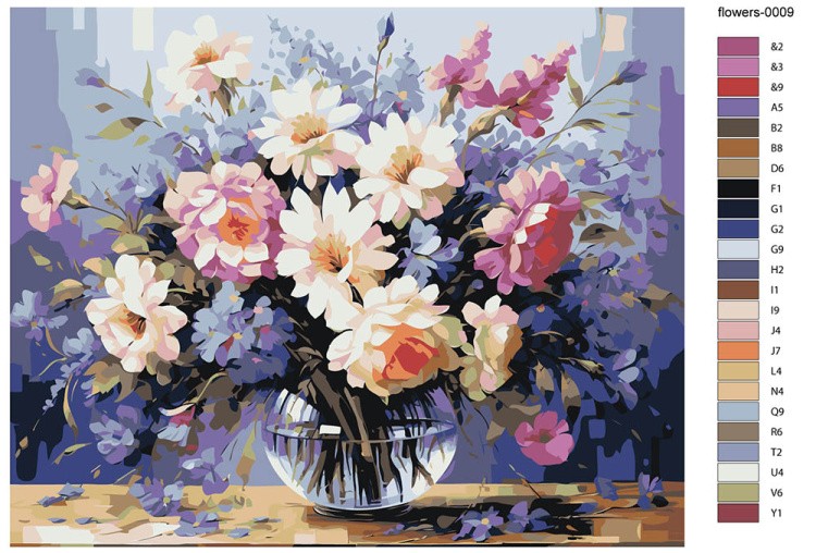 Картина по номерам «Цветы: Пышный букет с садовыми розами» — картинка 2