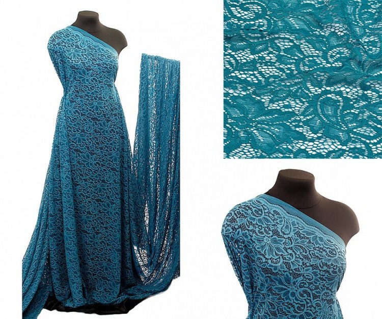 Кружевная ткань (гипюр), в нарезке с кордом, 5 м, ширина 150 см, цвет: 908 морская волна, TBY — картинка 2