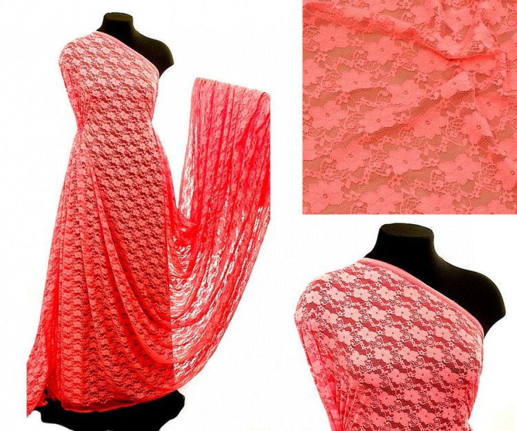 Кружевная ткань стрейч в нарезке, 5 м, ширина 150 см, 100 г/м², цвет: 816 персик, TBY — картинка 2