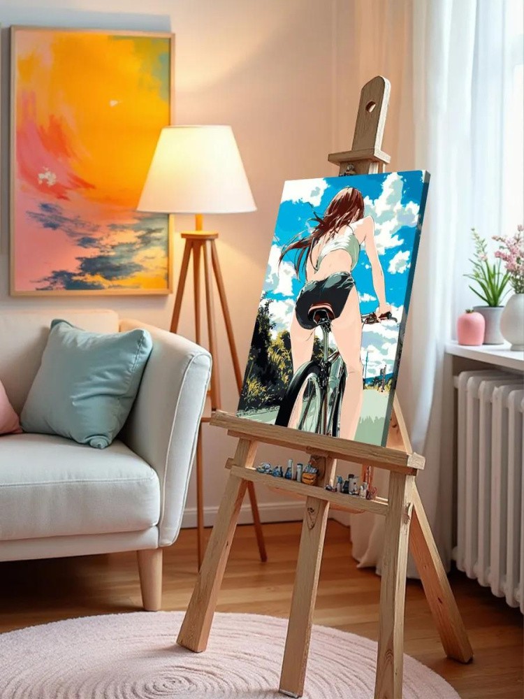 Картина по номерам «Девушка в белье на велосипеде, аниме» — картинка 10