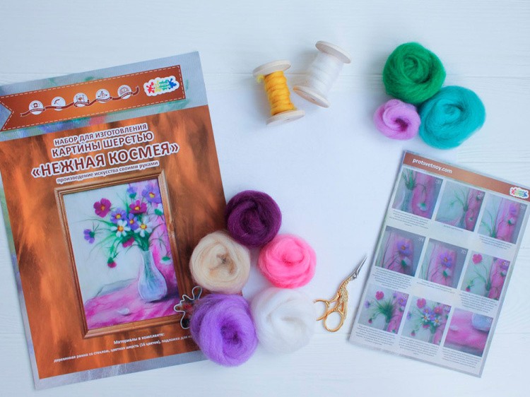 Картина шерстью «Нежная космея» — картинка 3