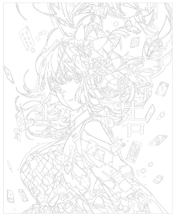 Картина по номерам «Аниме: Девушка с картами и цветком в волосах» — картинка 3