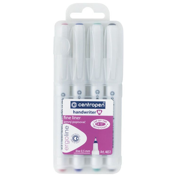 Ручки капиллярные (линеры) CENTROPEN «Handwriter», набор 4 цв.