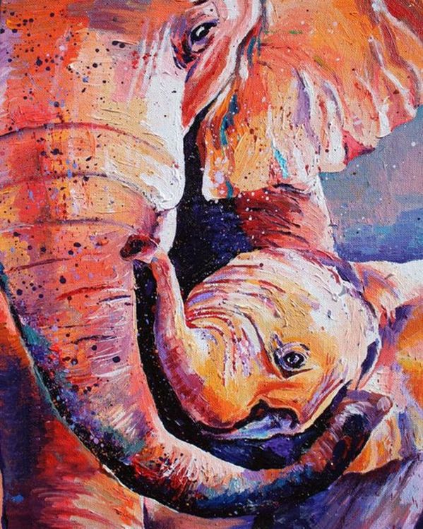Картина по номерам «Слониха со слоненком»