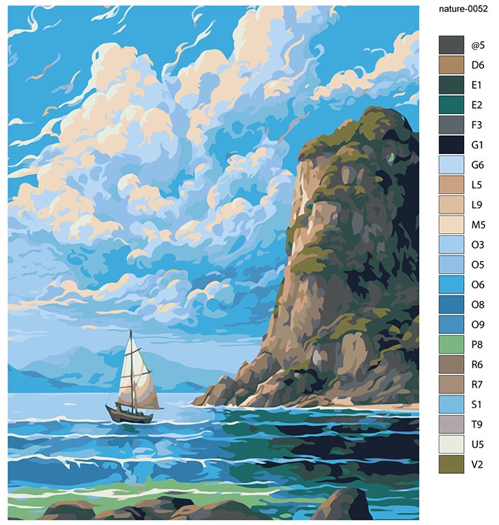 Картина по номерам «Природа: Пейзаж с лодкой на море и облачным небом» — картинка 2