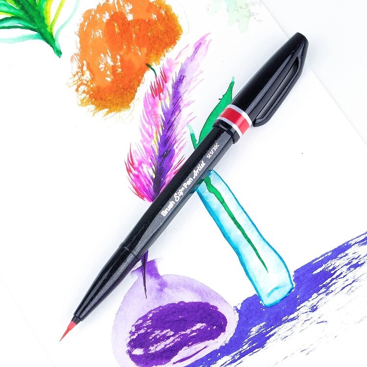 Браш пен Brush Sign Pen Artist, ultra-fine 0,5 - 5 мм, цвет: красный, Pentel — картинка 5
