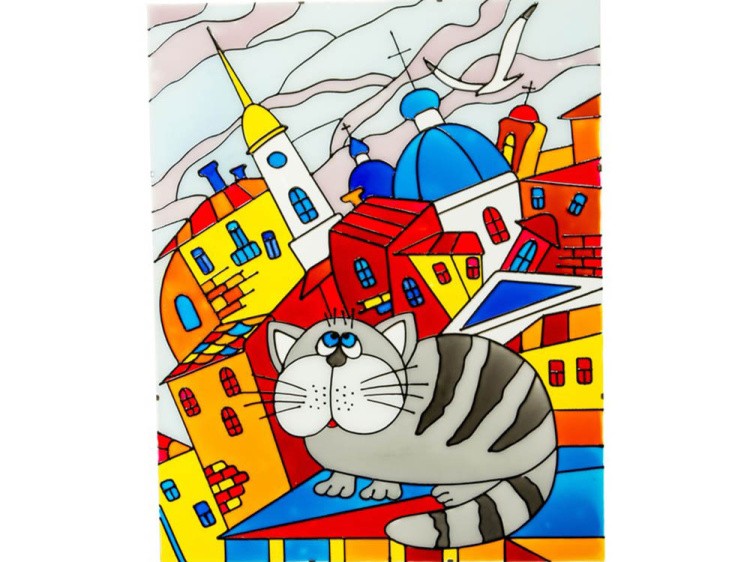 Витраж-раскраска «Кот на крыше»