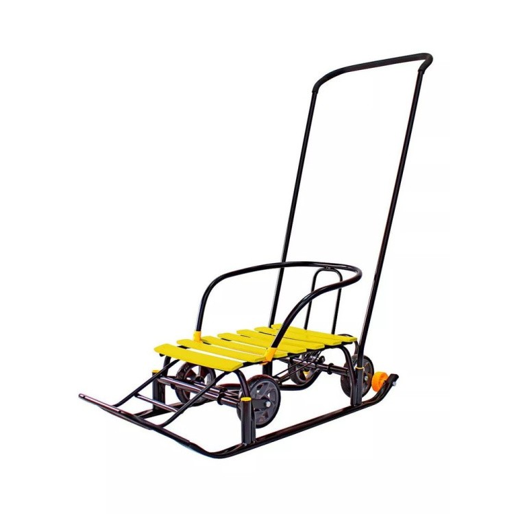 Санки детские Snow Black Auto желтые рейки с колесами — картинка 5