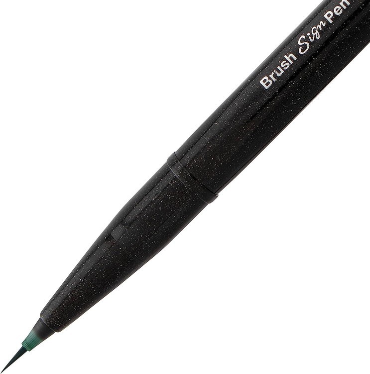 Браш пен Brush Sign Pen Artist, ultra-fine, 0,5 - 5 мм, цвет: зеленый, Pentel — картинка 3