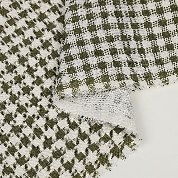 Ткань льняная, 3 м x 150 см, 140 г/м², цвет: оливковый, клетка, TBY — картинка 6