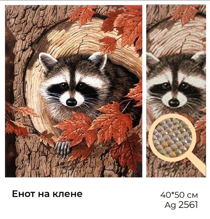 Алмазная вышивка «Енот на клене» — картинка 2