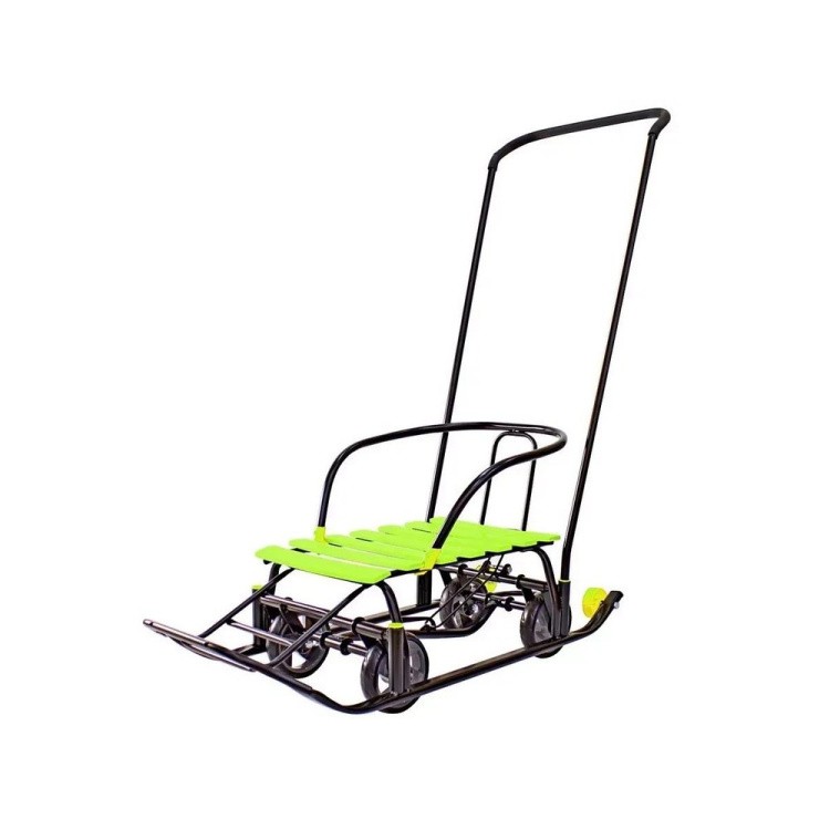 Санки детские Snow Black Auto лимонные рейки с колесами — картинка 4