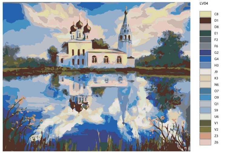 Картина по номерам «Церковь у озера» — картинка 2