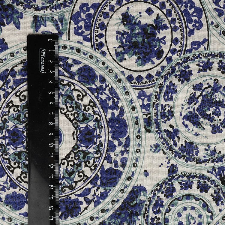 Ткань льняная, 1 м x 150 см, 140 г/м², цвет: синий, орнамент, TBY — картинка 5