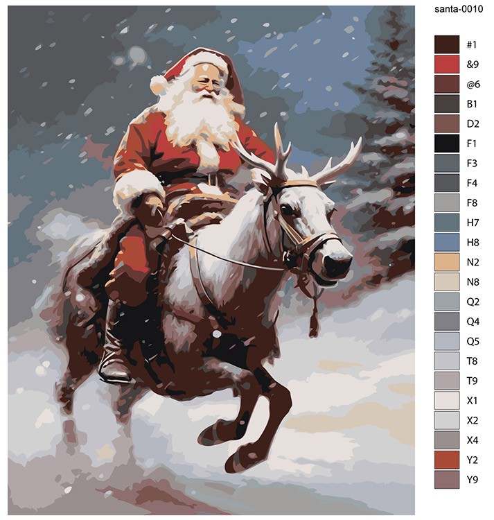 Картина по номерам «Новогодняя: Дед Мороз верхом на олене» — картинка 2