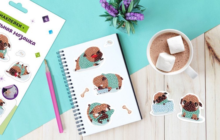 Алмазная вышивка «Наклейки. Мопсы» — картинка 2