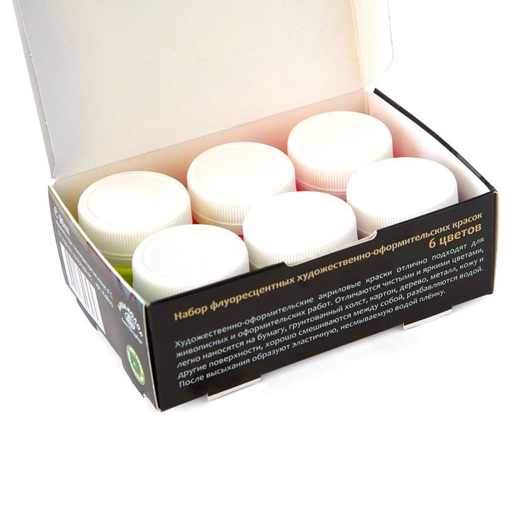 Набор красок акриловых флуоресцентных, 6 цв. по 15 мл, Аква-колор — картинка 2