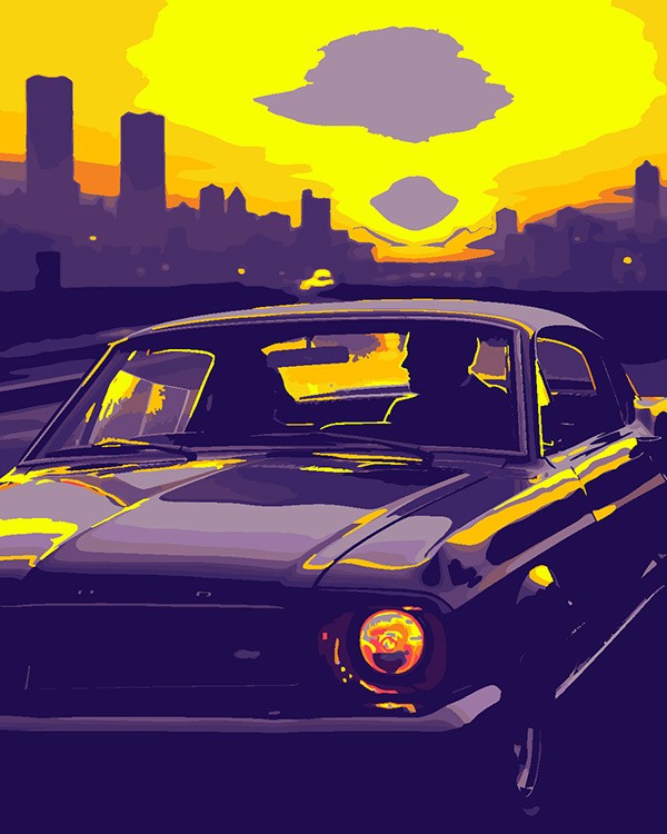 Картина по номерам, светящаяся в темноте «Машина на закате» — картинка 3