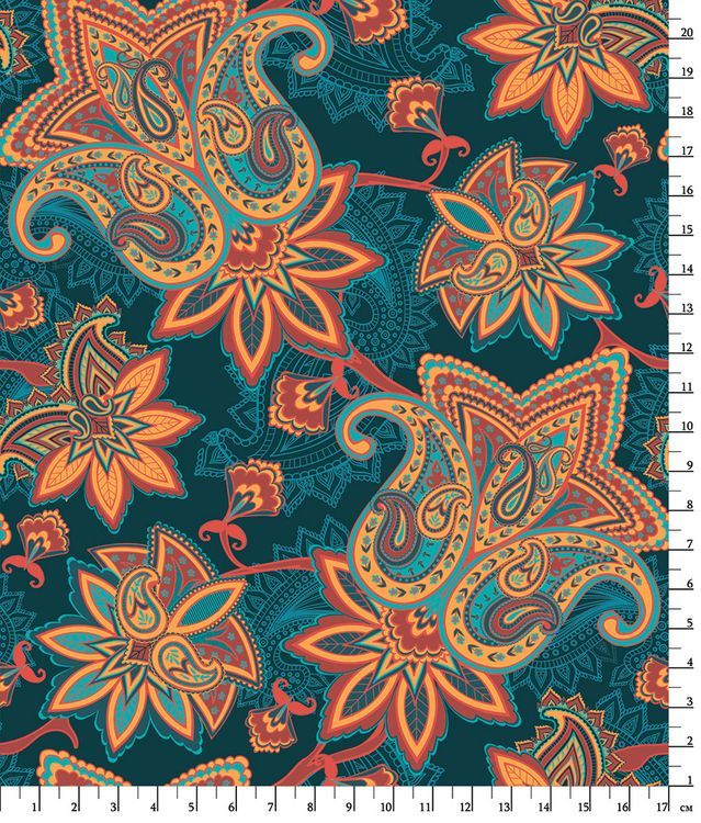 Ткань для пэчворка Сказочный Восток, 146 г/м², 50х55 см, 100% хлопок, цвет: темно-бирюзовый, принт, Peppy — картинка 2