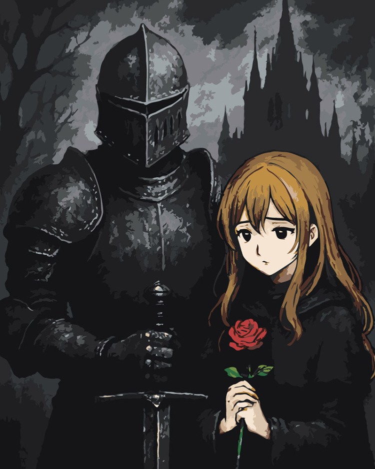 Картина по номерам Рыцарь и девушка принцесса в стиле аниме