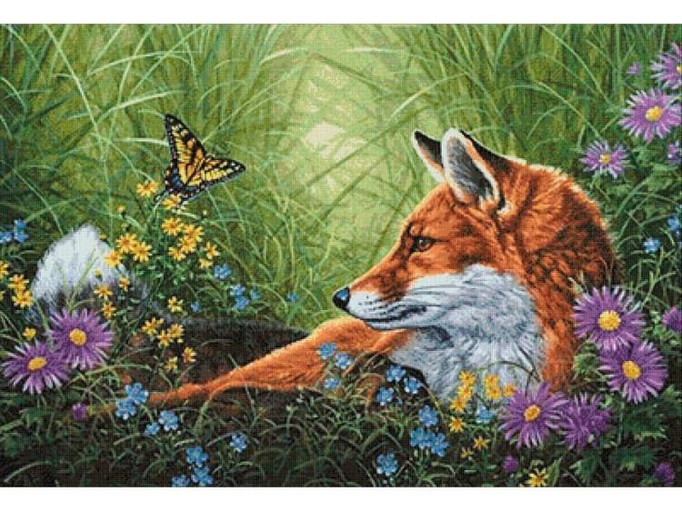 Алмазная вышивка «Лис и бабочка» — картинка 2