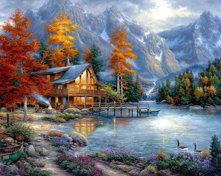 Алмазная вышивка «Домик в горах» — картинка 2