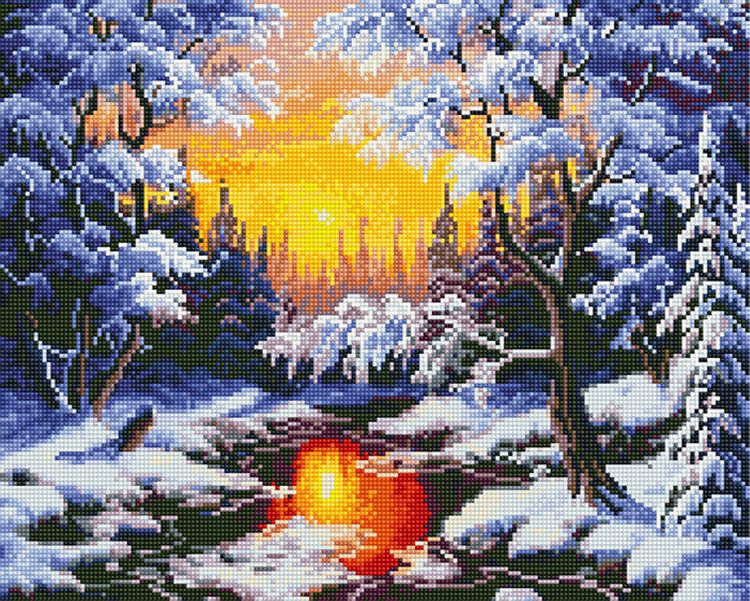 Алмазная вышивка «Закат в зимнем лесу»