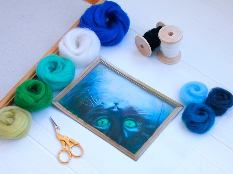 Картина шерстью «Лунный кот» — картинка 2