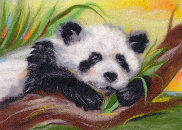Картина шерстью «Беззаботная панда»