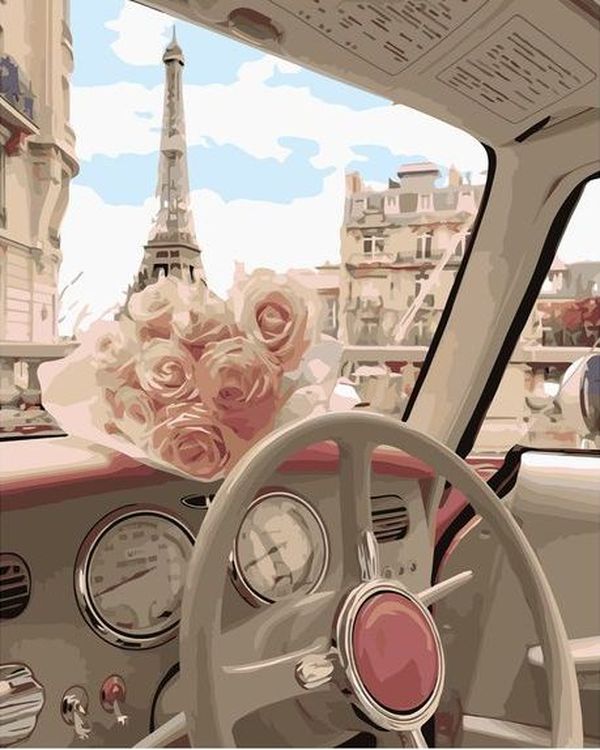 Картина по номерам «Цветы в машине»