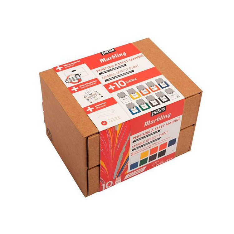 Набор красок Pebeo Marbling «Коллекция» для техники Эбру с аксессуарами, 9 цветов — картинка 4
