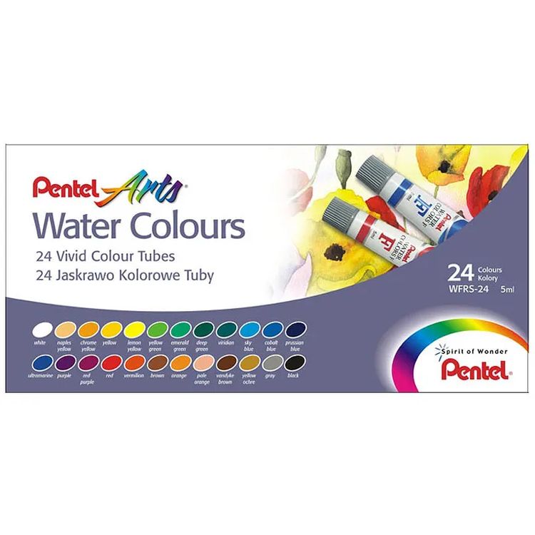 Краски акварельные художественные PENTEL «Water Colours», 24 цв., туба 5 мл — картинка 3