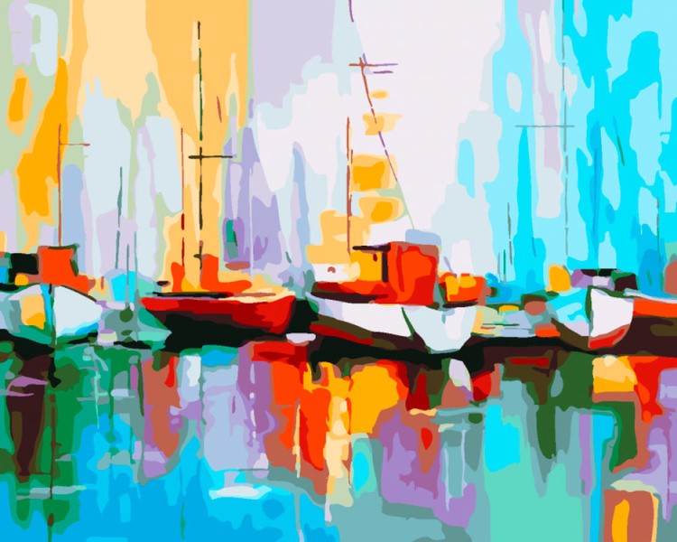 Картина по номерам «Цветные лодки в порту»