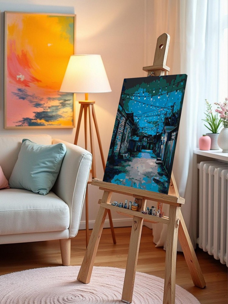 Картина по номерам Дома панельки родные ночь за гаражами — картинка 9