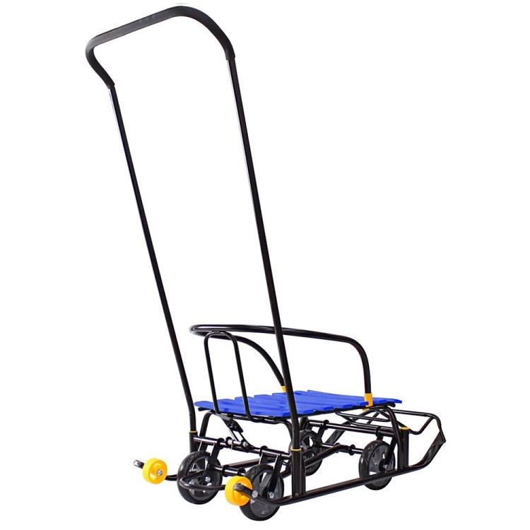 Санки детские Snow Black Auto синие рейки с колесами — картинка 8