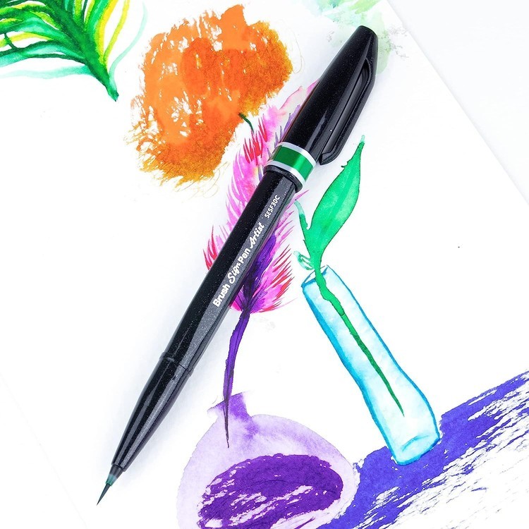 Браш пен Brush Sign Pen Artist, ultra-fine, 0,5 - 5 мм, цвет: зеленый, Pentel — картинка 5