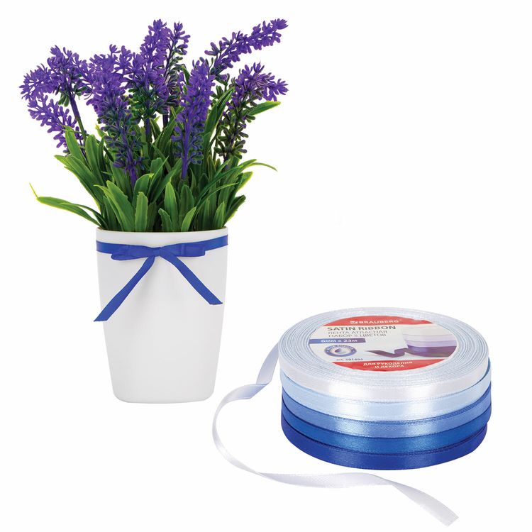 Лента атласная, ширина 6 мм, синий спектр, набор 5 цветов по 23 м, Brauberg — картинка 4