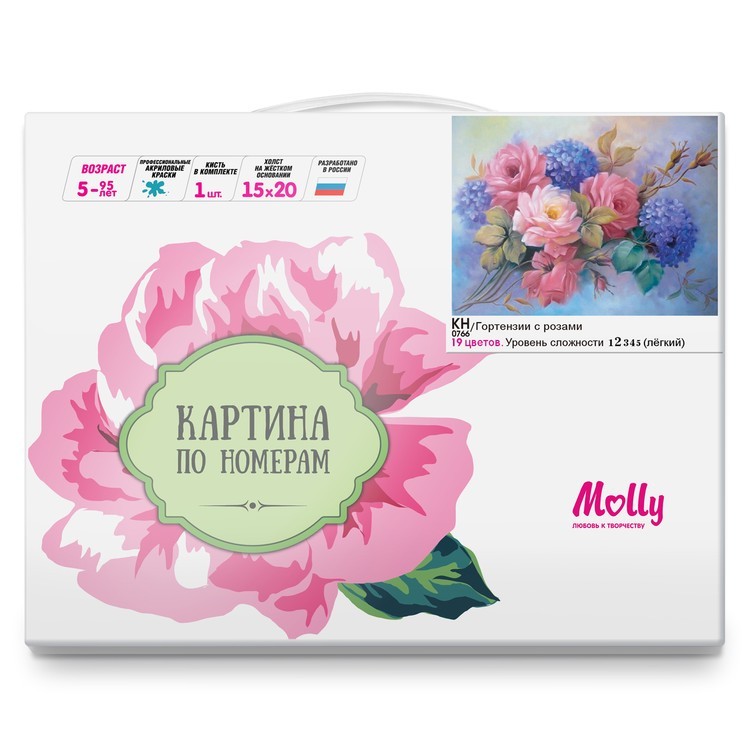 Картина по номерам «Гортензии с розами» — картинка 3