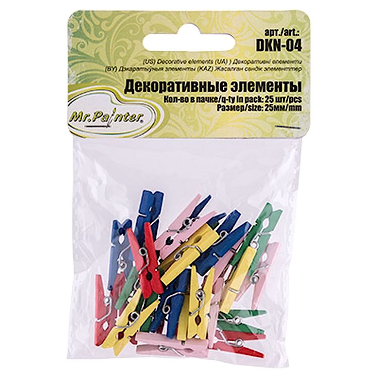 Декоративные прищепки, 2,5 см, 5 упаковок по 25 шт., цвет: яркое ассорти, Mr.Painter — картинка 2