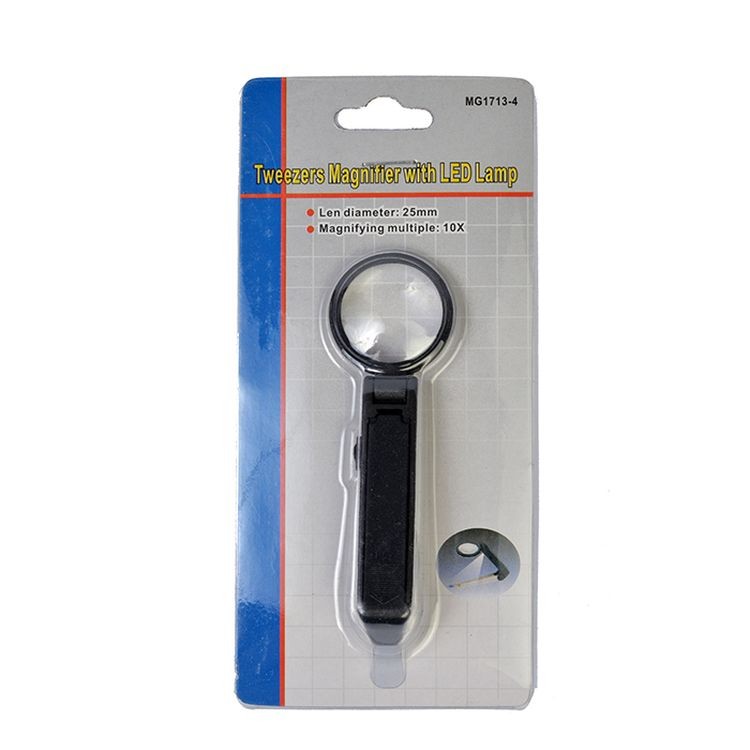 Лупа для рукоделия с пинцетом и подсветкой, 25 мм, 10Х,  Maxwell — картинка 2