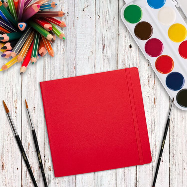 Скетчбук для акварели, 200 г/м2, 195х195 мм, среднее зерно, 20 л., сшивка, резинка, красный, BRAUBERG ART — картинка 9