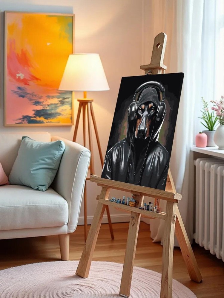 Картина по номерам «Собака доберман в наушниках 2» — картинка 10