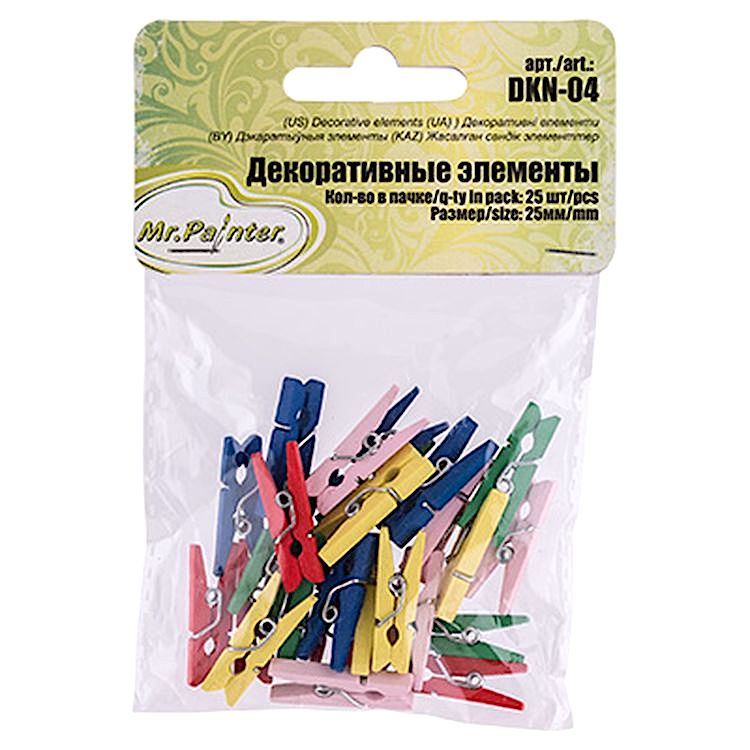 Декоративные прищепки, 2,5 см, 5 упаковок по 25 шт., цвет: натуральный, Mr.Painter — картинка 2
