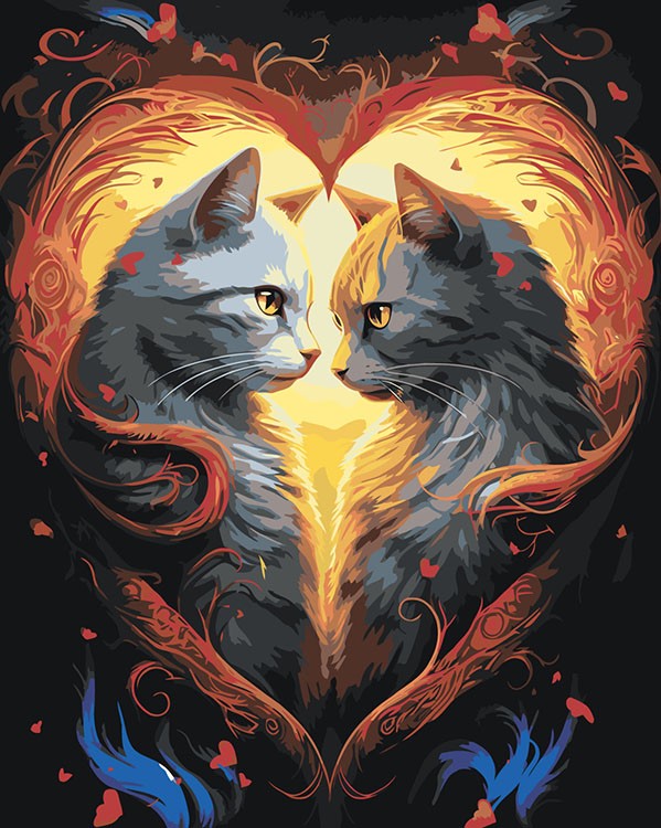 Картина по номерам «Влюбленные кошки в сердце»