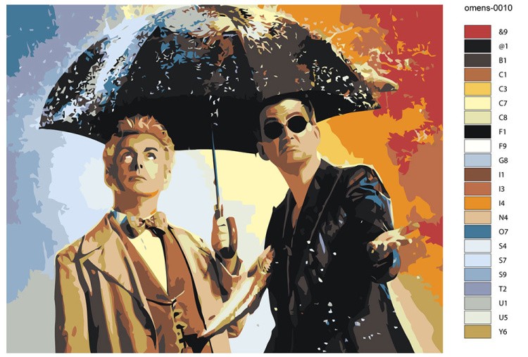 Картина по номерам «Благие знамения: Азирафель и Кроули с зонтом» — картинка 2