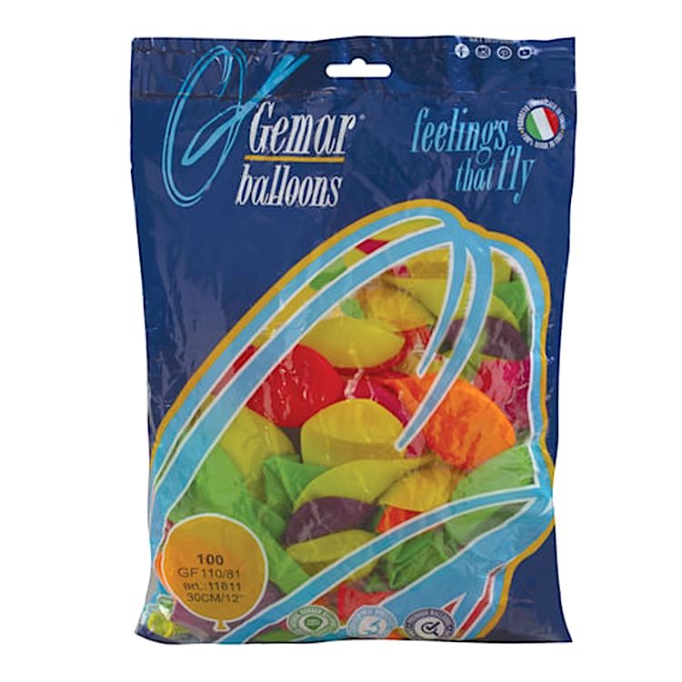 Шары воздушные 12" (30 см), комплект 100 шт., 12 неоновых цветов — картинка 2